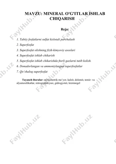 mineral o'g'itlar ishlab chiqarish — DOCX