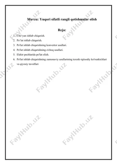 yuqori sifatli rangli qotishmalar olish — DOCX