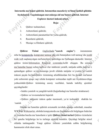 internetda ma’lumot qidirish. intemetdan masofaviy ta’limni tashkil qilishda foydalanish — DOCX