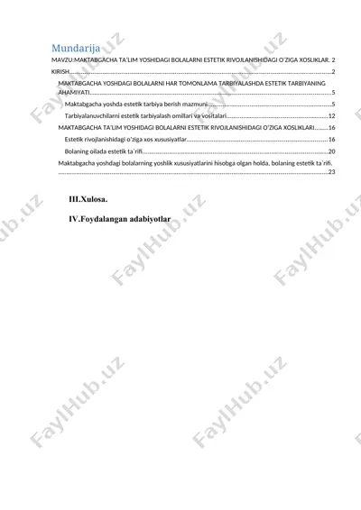 maktabgacha ta'lim yoshidagi bolalarni estetik rivojlanishidagi o'ziga xosliklar — DOCX