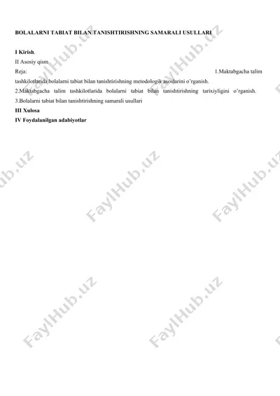 olalarni tabiat bilan tanishtirishning samarali usullari — DOC