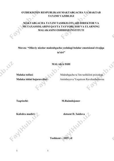 oilaviy nizolar maktabgacha yoshdagi bolalar emotsional rivojiga ta'siri — DOCX