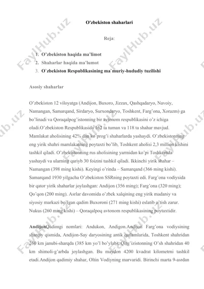 o'zbekiston shaharlari — DOCX