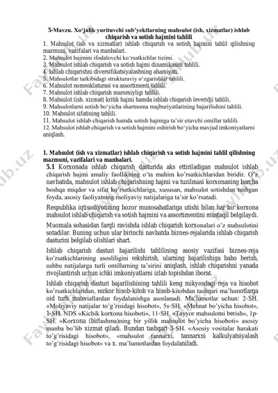 xo‘jalik yurituvchi sub’yektlarning mahsulot ishlab chiqarish va sotish hajmi tahlili — PDF