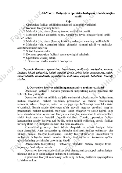 moliyaviy va operatsion boshqaruv tizimida marjinal tahlil — DOCX