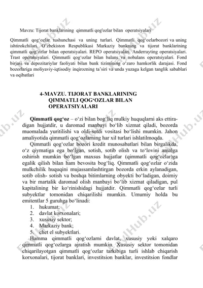 tijorat banklarining qimmatli qog'ozlar bilan operatsiyalari — DOCX