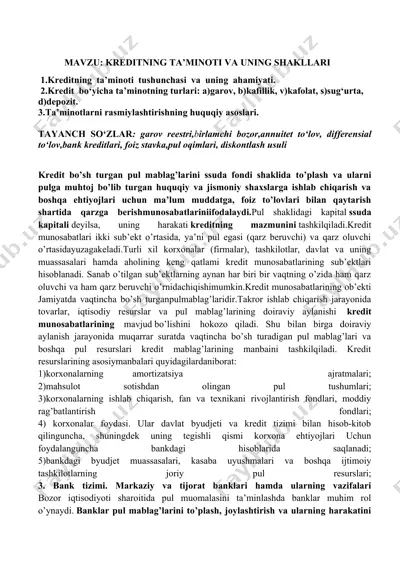kreditning ta’minoti va uning shakllari — DOCX