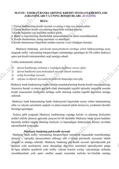 tijorat banklarining kredit siyosati, kreditlash jarayonlari va uning bosqichlari — DOCX