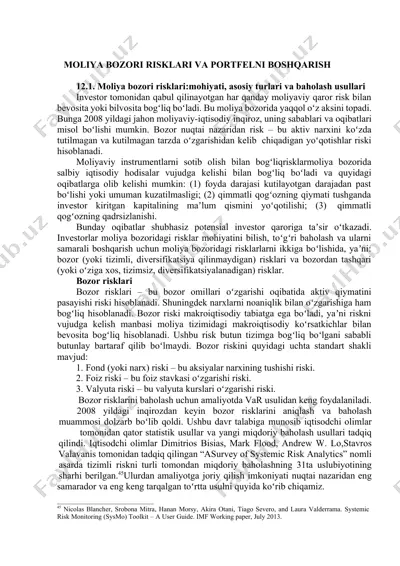 moliya bozori risklari va portfelni boshqarish — DOCX