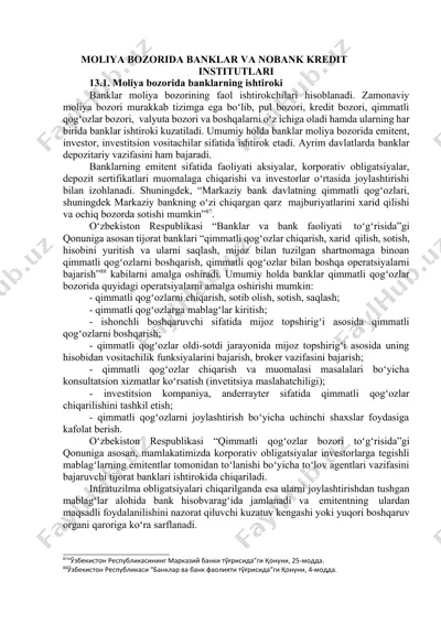 moliya bozorida banklar va nobank krеdit institutlari — DOCX