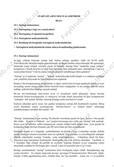startaplarni moliyalashtirish — DOCX