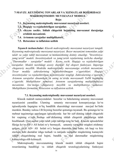 keynsning tovarlar va xizmatlar bozoridagi makroiqtisodiy muvozanat modeli — PDF