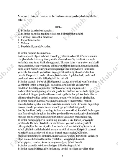 bilimlar bazasi va bilimlarni namoyish qilish modellari tahlili — DOCX