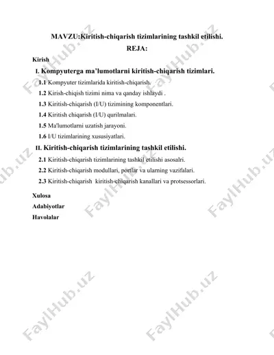 kiritish-chiqarish tizimlarining tashkil etilishi — DOCX
