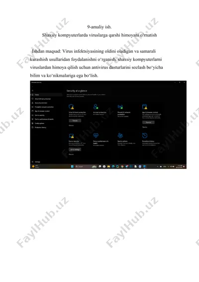 shaxsiy kompyuterlarda viruslarga qarshi himoyani o‘rnatish — DOCX