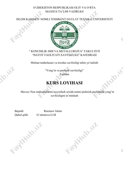 non mahsulotlarini tayyorlash sexida nonni pishirish pechlarida yong’in xavfsizligini ta’minlash — DOCX