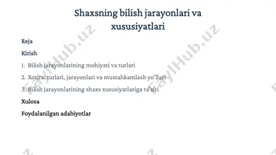 shaxsning bilish jarayonlari va xususiyatlari — PDF