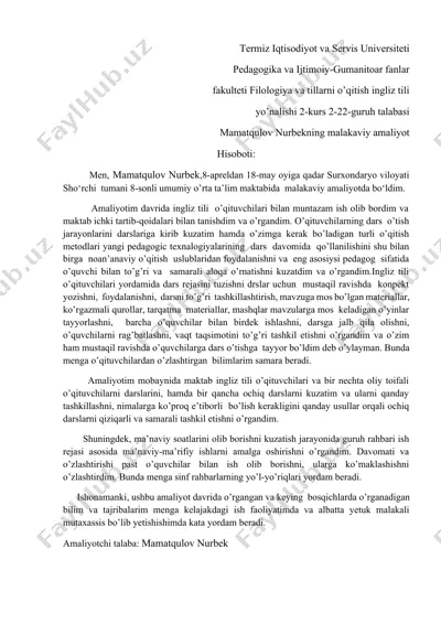 malakaviy amaliyot hisoboti — DOCX