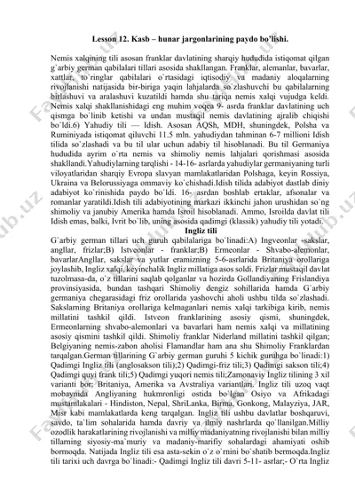 kasb – hunar jargonlarining paydo bo’lishi — DOCX