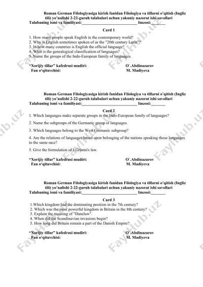 roman german filologiyasiga kirish - yakuniy nazorat ishi savollari — DOCX