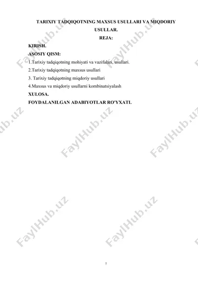 tarixiy tadqiqotning maxsus usullari va miqdoriy usullar — DOCX