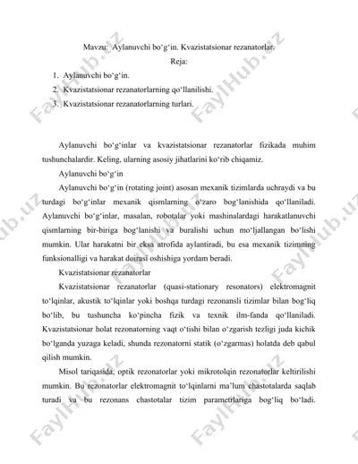 aylanuvchi bo‘g‘in. kvazistatsionar rezanatorlar — DOCX