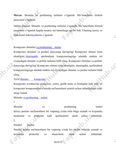 kompyuter shinalari va portlari turlari — DOCX
