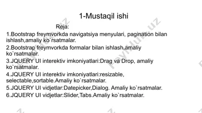 bootstrap va jquery ui asosida mustaqil ish — PPTX