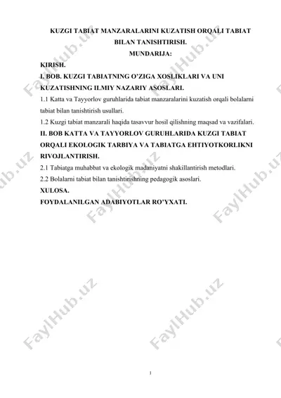 kuzgi tabiat manzaralarini kuzatish orqali tabiat bilan tanishtirish — DOCX