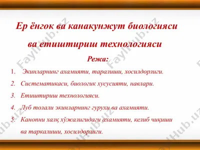 ер ёнгок ва канакунжут биологияси ва етиштириш технологияси — PPTX