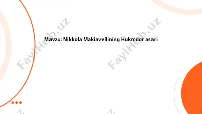 nikkola makiavellining hukmdor asari — PPTX
