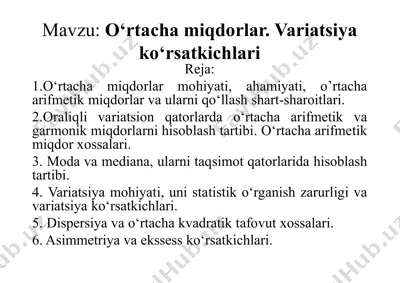 o‘rtacha miqdorlar va variatsiya ko‘rsatkichlari — PDF