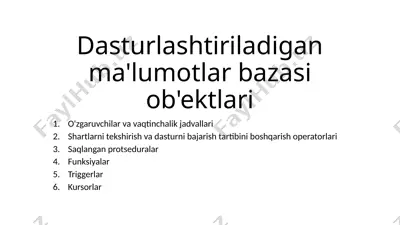 dasturlashtiriladigan ma'lumotlar bazasi ob'ektlari — PPTX