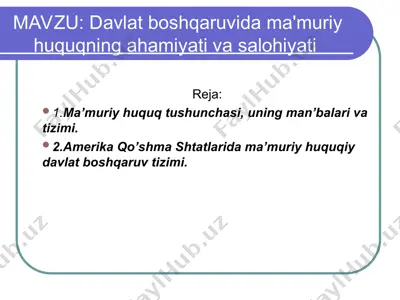 davlat boshqaruvida ma'muriy huquqning ahamiyati va salohiyati — PPT