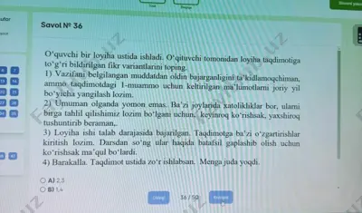 boshlang'ich sinf pedagogik mahorat attestatsiyada tushgan savollar 2024 — PDF