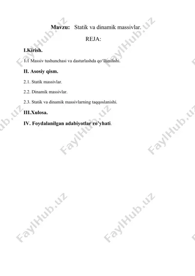 statik va dinamik massivlar — DOCX