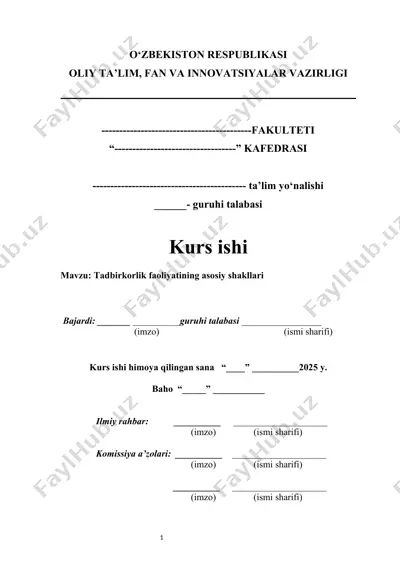 tadbirkorlik faoliyatining asosiy shakllari — DOCX