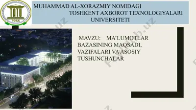 ma’lumotlar bazasining maqsadi, vazifalari va asosiy tushunchalar — PPTX