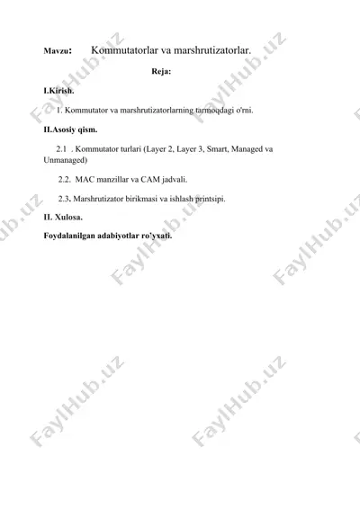 kommutatorlar va marshrutizatorlar — DOCX