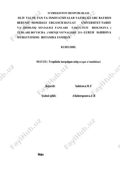 tropikda tarqalgan oziq-ovqat o‘simliklari — PDF