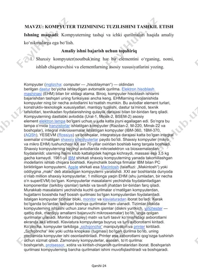kompyuter tizimining tuzilishini tashkil etish — DOCX