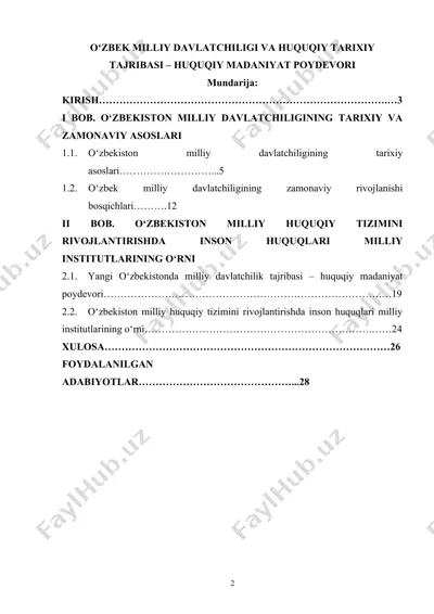 oʻzbek milliy davlatchiligi va huquqiy tarixiy tajribasi – huquqiy madaniyat poydevori — DOCX