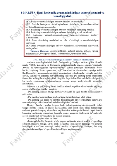 bank faoliyatida avtomatlashtirilgan axborot tizimlari va texnologiyalari — PDF