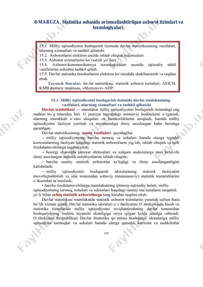 statistika sohasida avtomatlashtirilgan axborot tizimlari va texnologiyalari — PDF