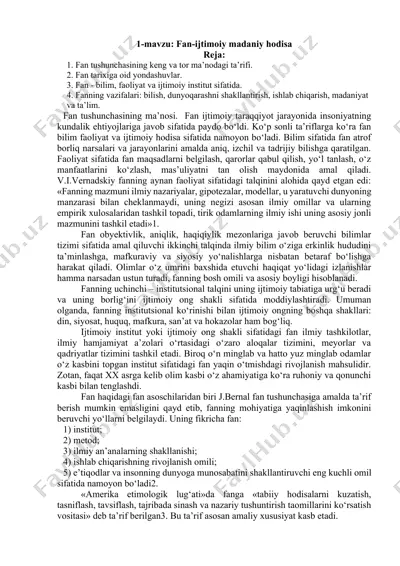 fan-ijtimoiy madaniy hodisa — DOCX