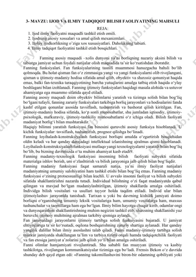 ijod va ilmiy tadqiqot bilish faoliyatining mahsuli — DOCX