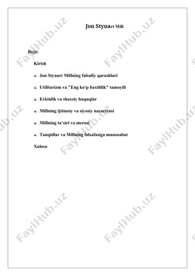 jon styuart millning falsafiy qarashlari — DOCX