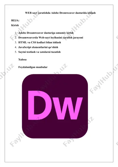 web sayt yaratishda adobe dreamweaver dasturida ishlash — DOCX