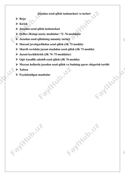 jazodan ozod qilish tushunchasi va turlari — DOCX
