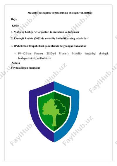 maxalliy boshqaruv organlarining ekologik vakolatlari — DOCX